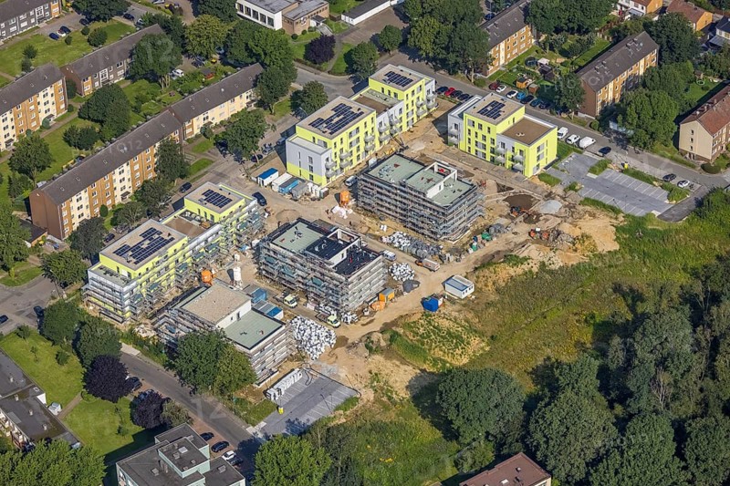 Aerial view, residential area construction site new building Beckstraße, Goerdeler Straße, Vierlinden, Duisburg, Ruhr area, North Rhine-Westphalia, Germany, construction work, building, construction area, building site, building plots, construction project, construction site, DE, Europe, property tax, real estate, aerial photograph, aerial photography, aerial photography, new building, overview, bird's eye view, residential complex, living and living, residential area, residential buildings, residential quality, residential neighbourhood, housing estate, birds-eyes view, overview