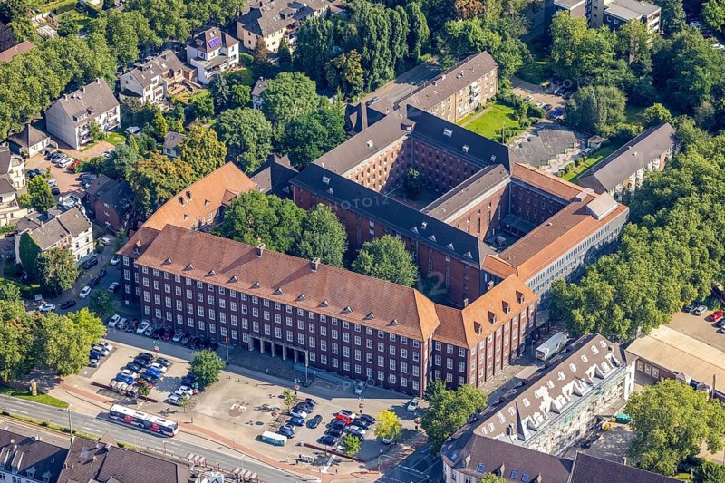 Aerial photograph, Duisburg-Hamborn Local Court and Prison, Obermarxloh, Duisburg, Ruhr area, North Rhine-Westphalia, Germany, local court, authority, DE, Europe, court, prison, correctional facility, aerial photograph, aerial photography, aerial photography, overview, bird's-eye view, birds-eyes view, overview
