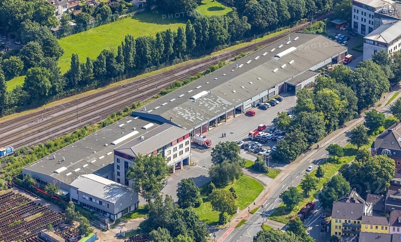 Aerial view, main fire station, fire brigade and civil defence office city of Duisburg, Duissern, Duisburg, Ruhr area, North Rhine-Westphalia, Germany, fire fighter, fire protection, fire station, DE, Europe, fire station, fire brigade, aerial photograph, aerial photography, aerial photography, rescue station, overview, bird's-eye view, Wintgensstraße, birds-eyes view, overview