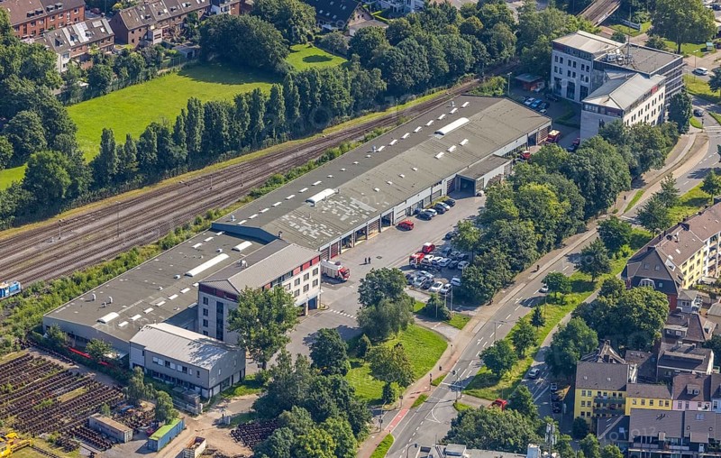 Aerial view, main fire station, fire brigade and civil defence office city of Duisburg, Duissern, Duisburg, Ruhr area, North Rhine-Westphalia, Germany, fire fighter, fire protection, fire station, DE, Europe, fire station, fire brigade, aerial photograph, aerial photography, aerial photography, rescue station, overview, bird's-eye view, Wintgensstraße, birds-eyes view, overview