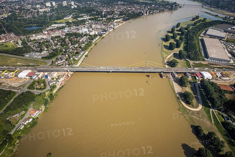 Aerial view, construction site at the A40 Rhine bridge Neuenkamp, river Rhine, Alt-Homberg, Duisburg, Ruhr area, North Rhine-Westphalia, Germany, DE, Europe, aerial view, aerial photography, aerial photography, overview, bird's-eye view, overview