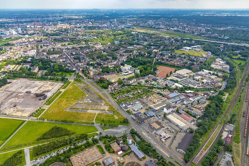 Aerial view, aerial view district Hochfeld, Duisburg, Ruhr area, North Rhine-Westphalia, Germany, DE, Europe, aerial view, aerial photography, aerial photography, townscape, city area, overview, bird's-eye view, birds-eyes view, overview
