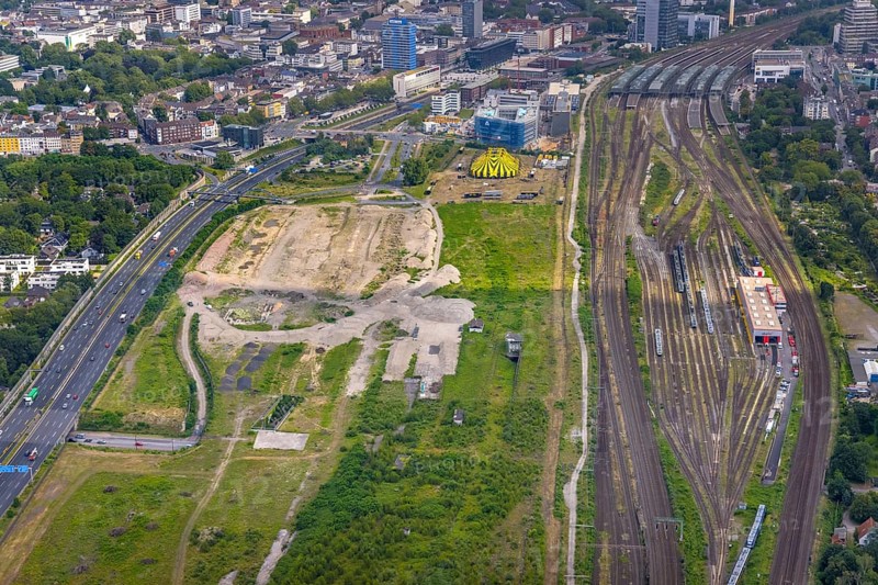Aerial view, site Alter Güterbahnhof, Duisburger Freiheit, design name Duisburger Dünen, Dellviertel, Duisburg, Ruhr area, North Rhine-Westphalia, Germany, construction site, DE, development site, Europe, aerial view, aerial photography, aerial photography, overview, bird's-eye view, overview