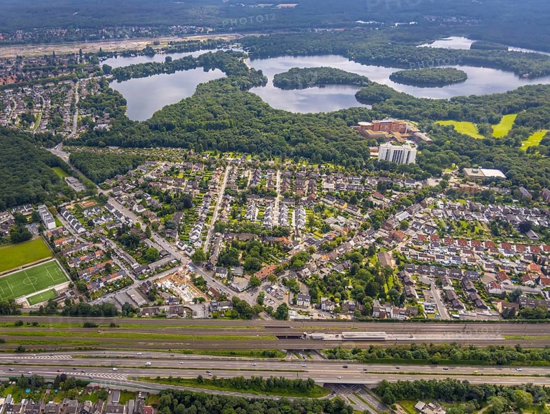 Aerial view, 6-lakes-plate, district Buchholz, Duisburg, Ruhr area, North Rhine-Westphalia, Germany, DE, Europe, aerial view, aerial photography, aerial photography, Sechs-Seen-Platte, lake, sight, overview, bird's-eye view, overview