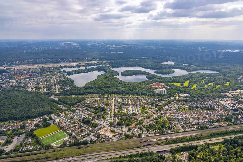 Aerial view, 6-lakes-plate, district Buchholz, Duisburg, Ruhr area, North Rhine-Westphalia, Germany, DE, Europe, aerial view, aerial photography, aerial photography, Sechs-Seen-Platte, lake, sight, overview, bird's-eye view, overview