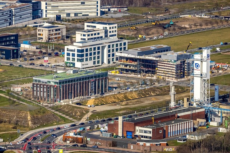Aerial view, technology park Phönix-West, Hacheney, Dortmund, Ruhr area, North Rhine-Westphalia, Germany, DE, Europe, commercial enterprises, commercial area, commercial park, commercial location, commercial use, industrial area, industrial building, industrial location, aerial view, aerial photography, aerial photography, overview, bird's-eye view, overview