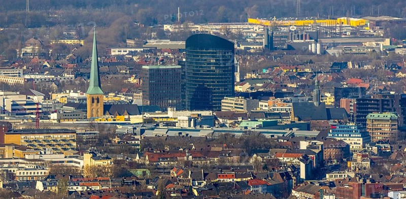 Aerial view, city centre view, St. Peter's Church, RWE Tower, Rombergpark-Lücklemberg, Dortmund, Ruhr area, North Rhine-Westphalia, Germany, DE, Europe, aerial view, aerial photography, aerial photography, overview, bird's-eye view, overview