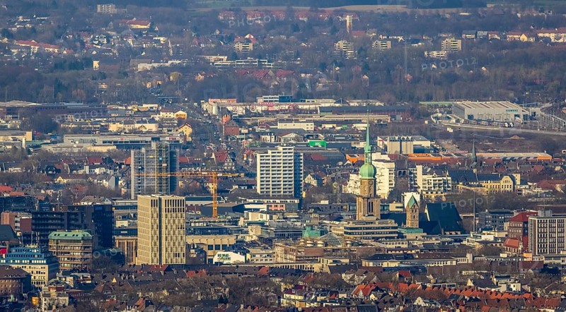 Aerial view, city centre view, Reinoldikirche, Rombergpark-Lücklemberg, Dortmund, Ruhr area, North Rhine-Westphalia, Germany, DE, Europe, aerial view, aerial photography, aerial photography, overview, bird's eye view, birds-eyes view, overview