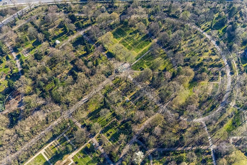 Aerial view, Südwestfriedhof, Westfalenhalle, Dortmund, Ruhr area, North Rhine-Westphalia, Germany, burial site, DE, Europe, cemetery, memorial, Gottesacker, graves, burial ground, aerial photograph, aerial photography, aerial photography, resting place, overview, bird's-eye view, bird's-eye view, overview