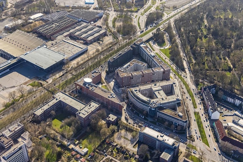 Aerial view, Steigenberger Hotel Dortmund, new building Berswordt-Quartier, multi-family house residential complex, Westfalenhalle, Dortmund, Ruhr area, North Rhine-Westphalia, Germany, DE, Europe, gastronomy, property tax, hotel, hotel facilities, hotel industry, real estate, aerial photography, aerial photography, overview, bird's-eye view, residential complex, living and living, residential buildings, quality of living, residential neighbourhood, birds-eyes view, overview