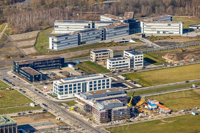 Aerial view, technology park Phönix-West, Amprion, Hacheney, Dortmund, Ruhr area, North Rhine-Westphalia, Germany, DE, Europe, commercial enterprises, commercial area, commercial park, commercial location, commercial use, industrial area, industrial building, industrial location, aerial photograph, aerial photography, aerial photography, overview, bird's-eye view, overview, power supply company