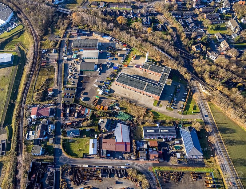 Aerial view of the fire brigade An der Wienbecke in Dorsten in the Ruhr area in North Rhine-Westphalia, Germany, fire fighter, fire protection, fire watch, DE, Germany, Dorsten, Europe, fire station, fire brigade, fire engine, aerial view, aerial photograph, aerial photography, aerial photography, North Rhine-Westphalia, rescue station, Ruhr area, overview, bird's-eye view, overview