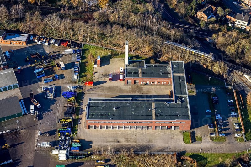 Aerial view of the fire brigade An der Wienbecke in Dorsten in the Ruhr area in North Rhine-Westphalia, Germany, fire fighter, fire protection, fire watch, DE, Germany, Dorsten, Europe, fire station, fire brigade, fire engine, aerial view, aerial photograph, aerial photography, aerial photography, North Rhine-Westphalia, rescue station, Ruhr area, overview, bird's-eye view, overview