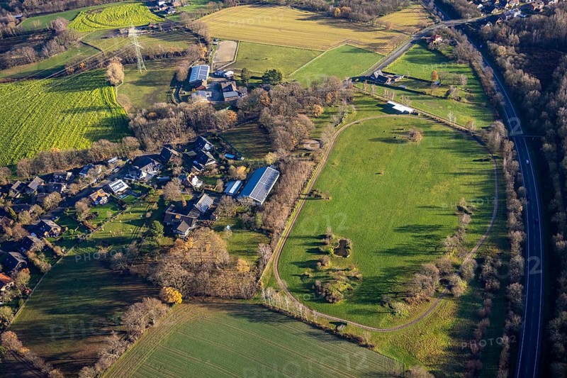 Aerial view in the district Östrich in Dorsten in the Ruhr area in North Rhine-Westphalia, Germany, DE, Germany, Dorsten, Europe, aerial view, aerial photograph, aerial photography, aerial photography, North Rhine-Westphalia, Ruhr area, overview, bird's eye view, meadows and fields, birds-eyes view, overview