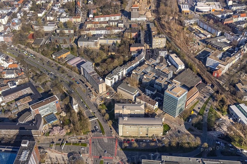 Aerial view, crossing Ostwall, DEW21 Dortmunder Energie- und Wasserversorgung GmbH, city archive Dortmund, Kaiserbrunnen, Dortmund, Ruhr area, North Rhine-Westphalia, Germany, DE, Europe, aerial view, aerial photography, aerial photography, overview, bird's-eye view, overview