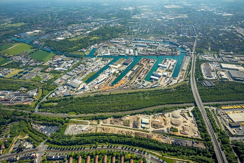 Aerial view, coal harbour of the inland port Dortmunder Hafen AG in Dortmund in the federal state of North Rhine-Westphalia, Germany, Dortmund, Ruhr area, North Rhine-Westphalia, DE, Europe, birds-eyes view, aerial photography, aerial photography, overview, bird's eye view, Dortmund harbour, inland port, Dortmund-Ems canal, freight traffic