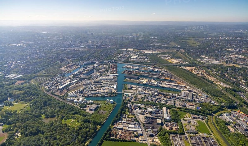 Aerial view, coal harbour of the inland port Dortmunder Hafen AG in Dortmund in the federal state of North Rhine-Westphalia, Germany, Dortmund, Ruhr area, North Rhine-Westphalia, DE, Europe, birds-eyes view, aerial photography, aerial photography, overview, bird's eye view, Dortmund harbour, inland port, Dortmund-Ems canal, freight traffic