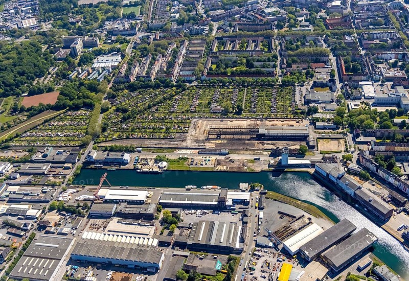 Aerial view, coal harbour of the inland port Dortmunder Hafen AG in Dortmund in the federal state of North Rhine-Westphalia, Germany, Dortmund, Ruhr area, North Rhine-Westphalia, DE, Europe, birds-eyes view, aerial photography, aerial photography, overview, bird's eye view, Dortmund harbour, inland port, Dortmund-Ems canal, freight traffic