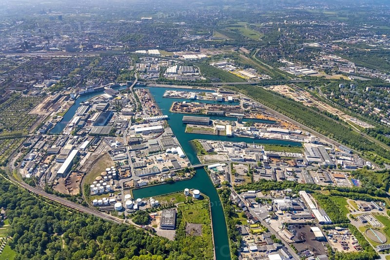 Aerial view, coal harbour of the inland port Dortmunder Hafen AG in Dortmund in the federal state of North Rhine-Westphalia, Germany, Dortmund, Ruhr area, North Rhine-Westphalia, DE, Europe, birds-eyes view, aerial photography, aerial photography, overview, bird's eye view, Dortmund harbour, inland port, Dortmund-Ems canal, freight traffic