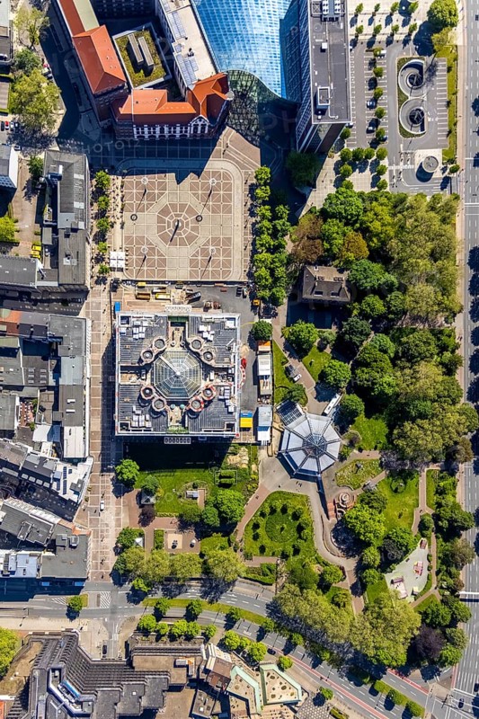 Aerial view, construction site, Dortmund town hall and Friedensplatz, city, Dortmund, Ruhr area, North Rhine-Westphalia, Germany, authority, DE, Europe, shapes and colours, aerial view, aerial photography, aerial photography, town hall, overview, bird's eye view, birds-eyes view, overview