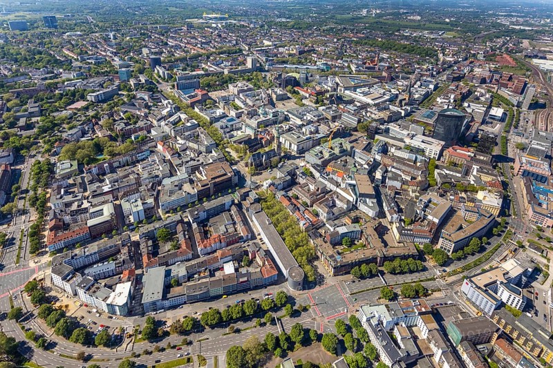 Aerial view, city of Dortmund, city centre view, RWE Tower black skyscraper, Dortmund, Ruhr area, North Rhine-Westphalia, Germany, City, Cityring, DE, Europe, city centre, aerial view, aerial photography, aerial photography, townscape, city centre, overview, bird's-eye view, overview