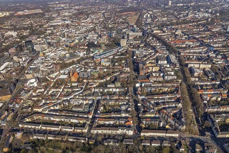 Aerial view, city centre view, perimeter block development, city, Dortmund, Ruhr area, North Rhine-Westphalia, Germany, DE, Europe, city centre, aerial photograph, aerial photography, aerial photography, city view, city area, city centre, overview, bird's-eye view, overview