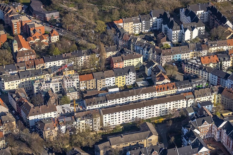 Aerial view, building sin in the classic perimeter block development, penthouse, Dorotheenstraße, Adlerstraße construction site, Dorstfelder Brücke, Dortmund, Ruhr area, North Rhine-Westphalia, Germany, construction work, construction area, construction site, building plots, construction project, construction site, DE, Europe, property tax, real estate, aerial view, aerial photography, aerial photography, overview, bird's-eye view, residential complex, living and living, residential area, residential buildings, residential quality, residential neighbourhood, residential estate, birds-eyes view, overview