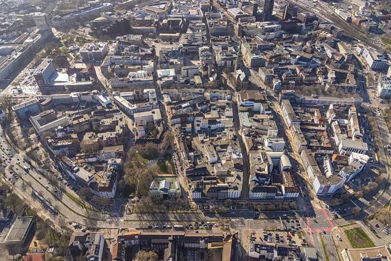 Aerial view, Dortmund city centre view, City, Dortmund, Ruhr area, North Rhine-Westphalia, Germany, place of worship, DE, shopping, shopping centre, Europe, religious community, place of worship, holy place, city centre, church, church congregation, denomination, aerial view, aerial photography, aerial view, Reinoldikirche, religion, religious site, shopping centre, townscape, city area, city centre, overview, bird's-eye view, Wall Straßen, Westenhellweg, birds-eyes view, overview