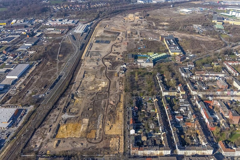Aerial view, construction site Westfalenhütte, Nordmarkt, Dortmund, Ruhr area, North Rhine-Westphalia, Germany, construction area, construction site, building site, construction project, DE, Europe, commercial enterprises, commercial area, commercial area, commercial site, commercial use, industrial area, industrial site, aerial view, aerial photography, aerial photography, overview, bird's-eye view, bird's-eye view, overview, thyssenkrupp Steel Europe