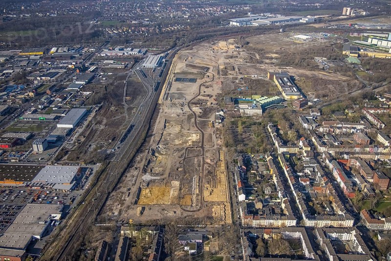 Aerial view, construction site Westfalenhütte, Nordmarkt, Dortmund, Ruhr area, North Rhine-Westphalia, Germany, construction area, construction site, building site, construction project, DE, Europe, commercial enterprises, commercial area, commercial area, commercial site, commercial use, industrial area, industrial site, aerial view, aerial photography, aerial photography, overview, bird's-eye view, bird's-eye view, overview, thyssenkrupp Steel Europe