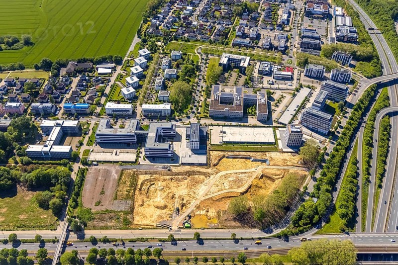 Aerial view, construction site and new building Continentale Directorate, intersection federal road B1 and federal road B236, Europaplatz and Westfalendamm, Dortmund, Ruhr area, North Rhine-Westphalia, Germany, construction work, construction area, construction site, building plots, construction project, construction site, DE, Europe, commercial enterprises, commercial area, commercial area, commercial park, commercial site, commercial use, industrial area, industrial site, intersection, aerial view, aerial photography, aerial photography, new construction, road traffic, overview, bird's-eye view, overview