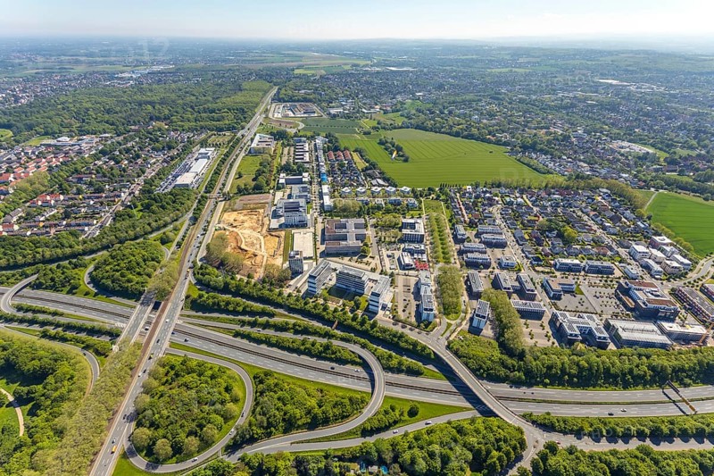 Aerial view, construction site and new building Continentale Directorate, intersection federal road B1 and federal road B236, Europaplatz and Westfalendamm, Dortmund, Ruhr area, North Rhine-Westphalia, Germany, construction work, construction area, construction site, building plots, construction project, construction site, DE, Europe, commercial enterprises, commercial area, commercial area, commercial park, commercial site, commercial use, industrial area, industrial site, intersection, aerial view, aerial photography, aerial photography, new construction, road traffic, overview, bird's-eye view, overview