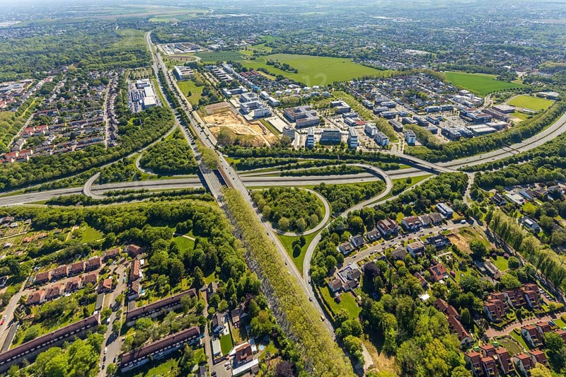 Aerial view, construction site and new building Continentale Directorate, intersection federal road B1 and federal road B236, Europaplatz and Westfalendamm, Dortmund, Ruhr area, North Rhine-Westphalia, Germany, construction work, construction area, construction site, building plots, construction project, construction site, DE, Europe, commercial enterprises, commercial area, commercial area, commercial park, commercial site, commercial use, industrial area, industrial site, intersection, aerial view, aerial photography, aerial photography, new construction, road traffic, overview, bird's-eye view, overview