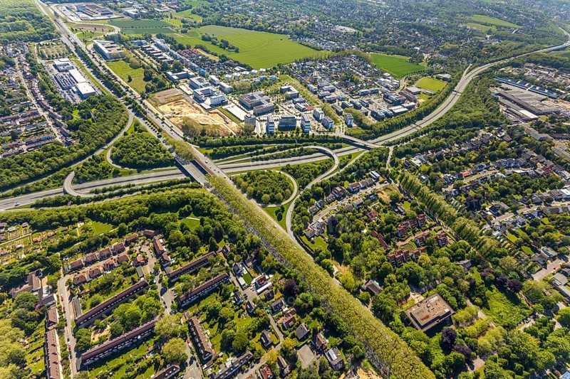 Aerial view, construction site and new building Continentale Directorate, intersection federal road B1 and federal road B236, Europaplatz and Westfalendamm, Dortmund, Ruhr area, North Rhine-Westphalia, Germany, construction work, construction area, construction site, building plots, construction project, construction site, DE, Europe, commercial enterprises, commercial area, commercial area, commercial park, commercial site, commercial use, industrial area, industrial site, intersection, aerial view, aerial photography, aerial photography, new construction, road traffic, overview, bird's-eye view, overview