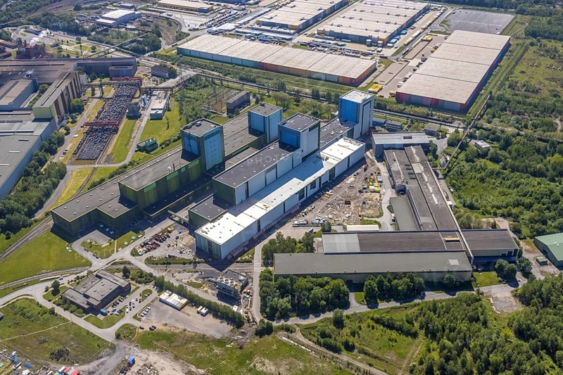 Aerial photo, thyssenkrupp Steel Europe, Borsigplatz, Dortmund, Ruhr area, North Rhine-Westphalia, Germany, DE, Europe, commercial enterprises, commercial area, commercial site, commercial use, industrial area, industrial building, industrial site, aerial photograph, aerial photography, aerial photography, overview, bird's-eye view, Westfalenhütte, birds-eyes view, overview