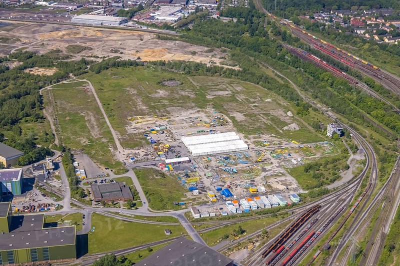 Aerial view, brownfield and construction site former Westfalenhütte, Borsigplatz, Dortmund, Ruhr area, North Rhine-Westphalia, Germany, construction area, building site, building plots, construction project, construction site, DE, Europe, aerial view, aerial photography, aerial photography, overview, bird's-eye view, overview