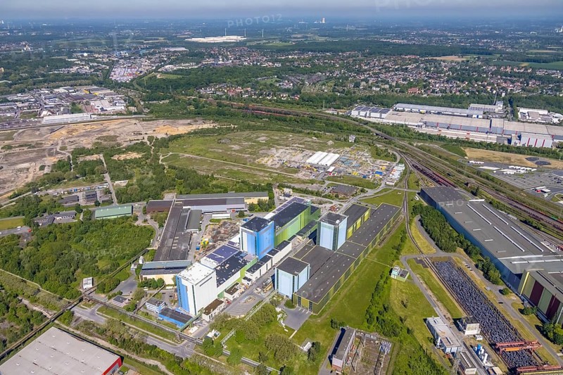 Aerial photo, thyssenkrupp Steel Europe, Borsigplatz, Dortmund, Ruhr area, North Rhine-Westphalia, Germany, DE, Europe, commercial enterprises, commercial area, commercial site, commercial use, industrial area, industrial building, industrial site, aerial photograph, aerial photography, aerial photography, overview, bird's-eye view, Westfalenhütte, birds-eyes view, overview