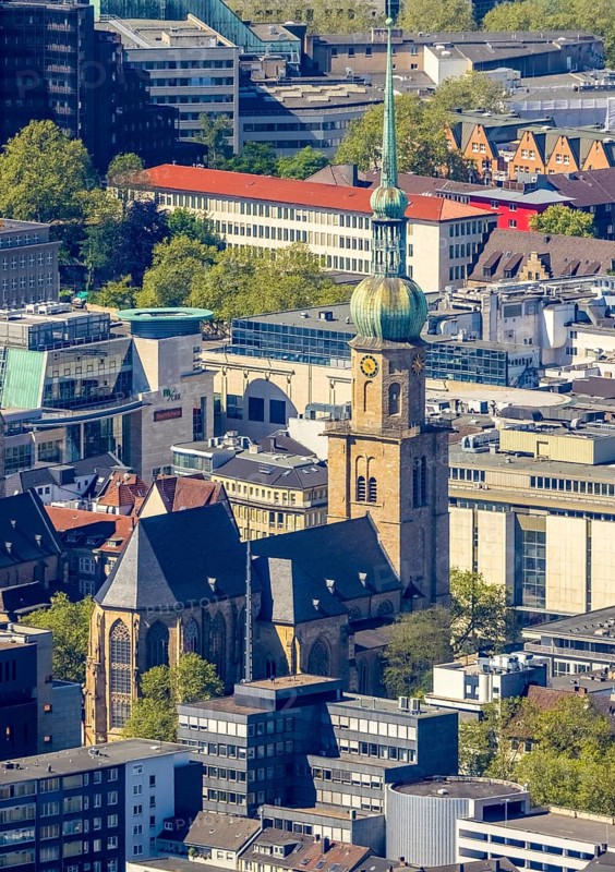 Aerial view, roofs of the city centre and St. Reinoldi Church, city, Dortmund, Ruhr area, North Rhine-Westphalia, Germany, place of worship, DE, Europe, religious community, place of worship, holy place, church, parish, denomination, aerial photograph, aerial photography, aerial photography, religion, religious site, overview, bird's-eye view, bird's-eye view, overview