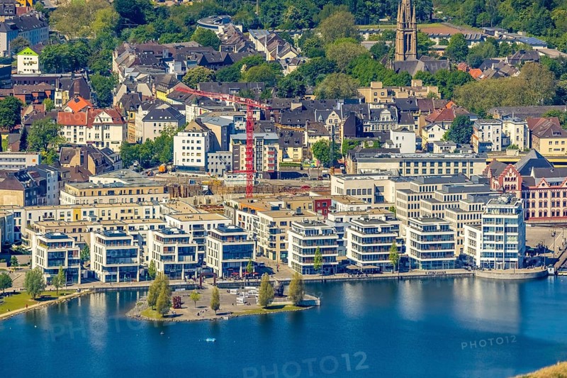 Aerial view, Promenade at Lake Phoenix, Kulturinsel, Aplerbeck, Dortmund, Ruhr area, North Rhine-Westphalia, Germany, DE, Europe, property tax, real estate, aerial photography, aerial photography, Phönixsee, Thomasbirne, overview, bird's-eye view, residential area, living and living, residential area, residential buildings, residential quality, residential neighbourhood, housing estate, birds-eyes view, overview