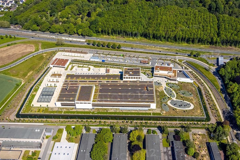 Aerial photo, Deutsche Federal Bank, Schüren, Dortmund, Ruhr area, North Rhine-Westphalia, Germany, DE, Europe, finance, financial institution, aerial photo, aerial photography, aerial photography, Marsbruchstraße, overview, bird's-eye view, birds-eyes view, overview, gold vault, Fort Knox of Germany, high-security vault, moat, Pott Knox, Europe's most modern bank branch is being built in Dortmund, cash vault