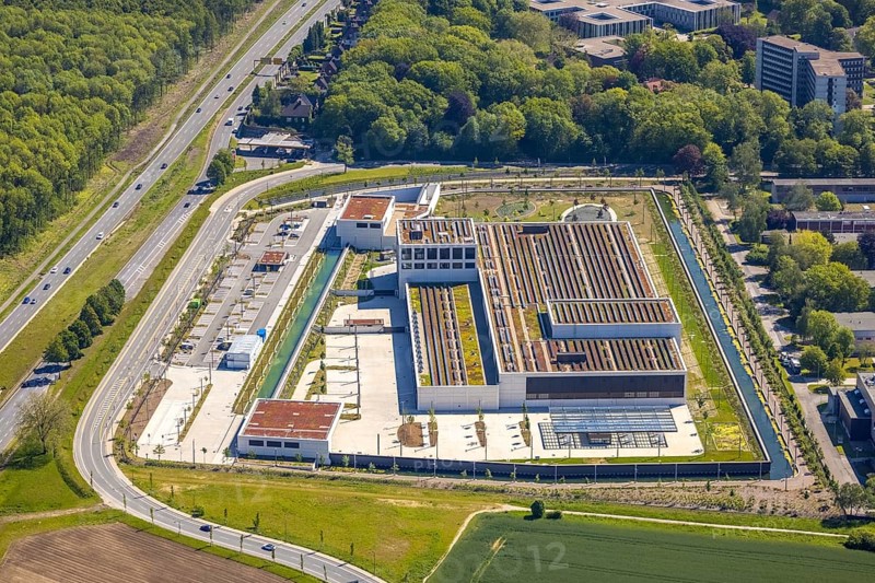 Aerial photo, Deutsche Federal Bank, Schüren, Dortmund, Ruhr area, North Rhine-Westphalia, Germany, DE, Europe, finance, financial institution, aerial photo, aerial photography, aerial photography, Marsbruchstraße, overview, bird's-eye view, birds-eyes view, overview, gold vault, Fort Knox of Germany, high-security vault, moat, Pott Knox, Europe's most modern bank branch is being built in Dortmund, cash vault