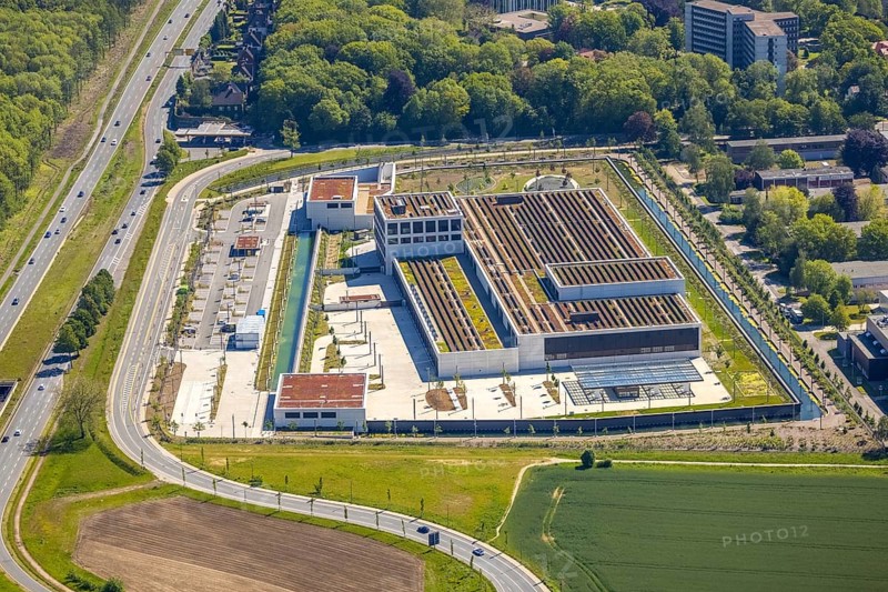 Aerial photo, Deutsche Federal Bank, Schüren, Dortmund, Ruhr area, North Rhine-Westphalia, Germany, DE, Europe, finance, financial institution, aerial photo, aerial photography, aerial photography, Marsbruchstraße, overview, bird's-eye view, birds-eyes view, overview, gold vault, Fort Knox of Germany, high-security vault, moat, Pott Knox, Europe's most modern bank branch is being built in Dortmund, cash vault