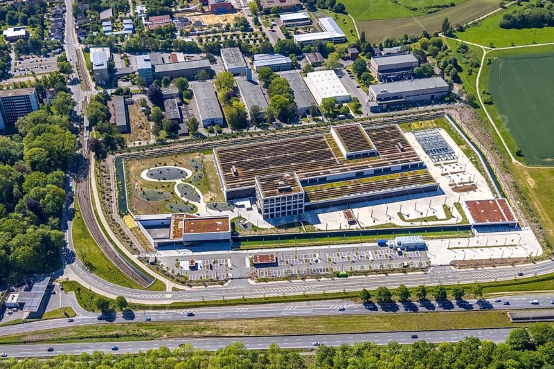Aerial photo, Deutsche Federal Bank, Brackel, Dortmund, Ruhr area, North Rhine-Westphalia, Germany, DE, Europe, finance, financial institution, aerial photo, aerial photography, aerial photography, Marsbruchstraße, overview, bird's-eye view, birds-eyes view, overview, gold vault, Fort Knox of Germany, high-security vault, moat, Pott Knox, Europe's most modern bank branch is being built in Dortmund, cash vault
