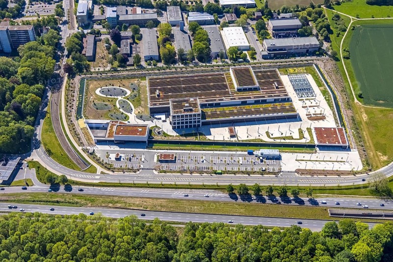 Aerial photo, Deutsche Federal Bank, Brackel, Dortmund, Ruhr area, North Rhine-Westphalia, Germany, DE, Europe, finance, financial institution, aerial photo, aerial photography, aerial photography, Marsbruchstraße, overview, bird's-eye view, birds-eyes view, overview, gold vault, Fort Knox of Germany, high-security vault, moat, Pott Knox, Europe's most modern bank branch is being built in Dortmund, cash vault
