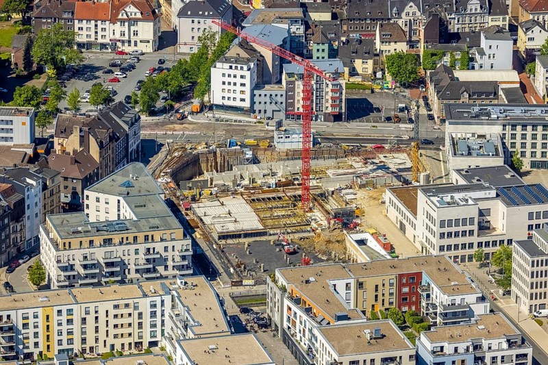 Aerial view, construction site and new building at Phoenix Lake, Hörde, Dortmund, Ruhr area, North Rhine-Westphalia, Germany, DE, Europe, property tax, real estate, aerial view, aerial photography, aerial photography, Phoenix Lake, overview, bird's-eye view, residential complex, housing and living, residential area, residential buildings, quality of living, residential neighbourhood, housing estate, bird's-eye view, overview, Emscher, Emscher River