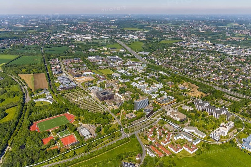 Aerial view, Dortmund University of Technology and Technology Park, construction site and new construction of chemistry practical building, Eichlinghofen, Dortmund, Ruhr area, North Rhine-Westphalia, Germany, construction work, construction, construction area, construction site, building plots, construction project, construction site, Campus North, DE, Europe, football pitch, university, aerial view, aerial photography, aerial photography, new construction, Otto-cock-Straße, sports, sports facilities, sports facility, TU Dortmund, Dortmund University of Technology, technology centre, overview, university, bird's eye view, bird's eye view, overview