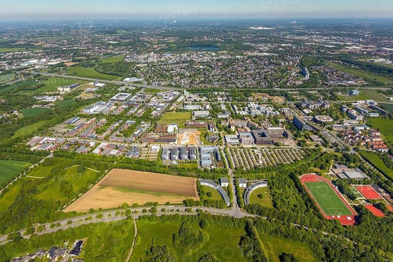 Aerial view, Dortmund University of Technology and Technology Park, construction site and new construction of chemistry practical building, Eichlinghofen, Dortmund, Ruhr area, North Rhine-Westphalia, Germany, construction work, construction, construction area, construction site, building plots, construction project, construction site, Campus North, DE, Europe, university, aerial view, aerial photography, aerial photography, new construction, Otto-cock-Straße, TU Dortmund, Dortmund University of Technology, technology centre, overview, university, bird's-eye view, bird's-eye view, overview
