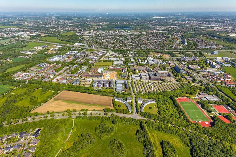 Aerial view, Dortmund University of Technology and Technology Park, construction site and new construction of chemistry lab building, construction site new cold storage plant Otto-cock-Straße, Eichlinghofen, Dortmund, Ruhr area, North Rhine-Westphalia, Germany, construction work, construction, construction area, construction site, construction site, construction project, construction site, Campus North, DE, Europe, university, aerial view, aerial photography, aerial photography, new construction, Otto-cock-Straße, TU Dortmund, Dortmund University of Technology, technology centre, overview, university, bird's eye view, bird's eye view, overview
