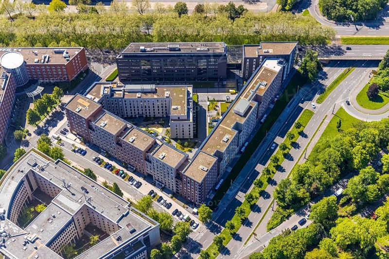 Aerial view, Berswordt-Quartier, Berswordt-Carrée, Berswordtstraße, Westfalenhalle, Dortmund, Ruhr area, North Rhine-Westphalia, Germany, DE, Dorint an den Westfalenhallen Hotel, Europe, gastronomy, commercial buildings, property tax, hotel, hotel facilities, hotel industry, real estate, aerial view, aerial photography, aerial photography, Steigenberger Hotel, overview, accommodation, Vivawest, bird's-eye view, residential complex, living and working, living and life, residential area, residential buildings, residential quality, residential neighbourhood, birds-eyes view, overview