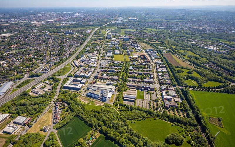 Aerial photograph, Dortmund University of Technology and Dortmund Technology Park, Oespel, Dortmund, Ruhr area, North Rhine-Westphalia, Germany, A40 motorway, DE, Emil-Figge-Straße, Europe, university, aerial photograph, aerial photography, aerial photography, TU Dortmund, technology centre, overview, university, bird's-eye view, bird's-eye view, overview